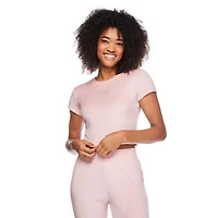 No Boundaries Women's Short Sleeve Velour Top