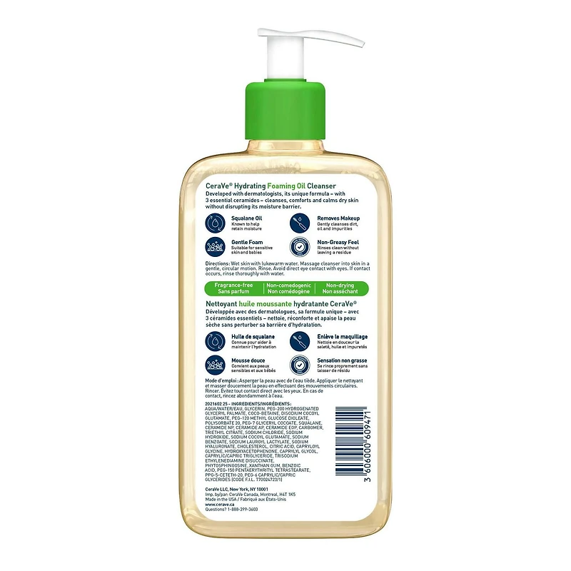 CeraVe Hydrating Foaming Oil Cleanser | Face & Body Wash with Squalane Oil, Hyaluronic Acid and Ceramides | For Dry to Very Dry Skin | 355 mL, Developed with Dermatologists