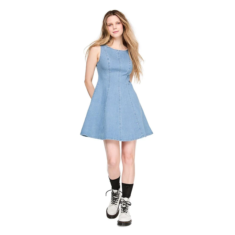 No Boundaries Women's Denim Fit & Flare Dress