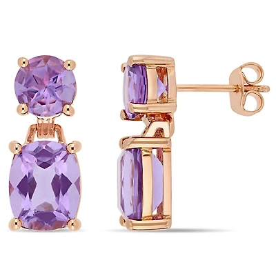 Boucles d'oreille Tangelo avec améthystes 8 CT PBT en argent sterling plaqué de rhodium rose
