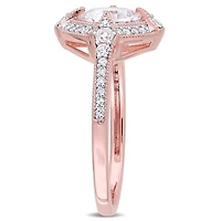 Bague auréole Miabella avec saphirs blancs synthétiques 1-2/5 CT PBT et diamants 1/6 CT poids total en argent sterling plaqué rosé