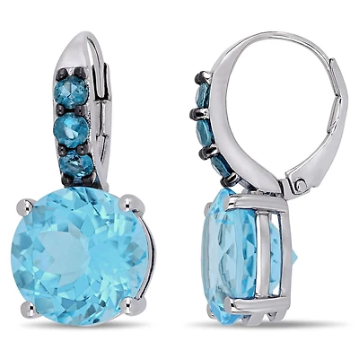 Boucles d'oreille Tangelo avec topazes bleues 15-1/4 CT PBT en argent sterling