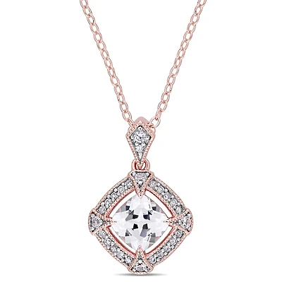 Miabella 1-1/3 Carat T.G.W. Created White Sapphire And Diamond-Accent Rose-Plated Sterling Silver HALO Pendant, 18"