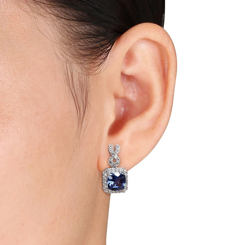 Tangelo 7-1/10 Carat T.G.W. Created Tanzanite And Created White Sapphire Sterling Silver HALO Infinity Earrings