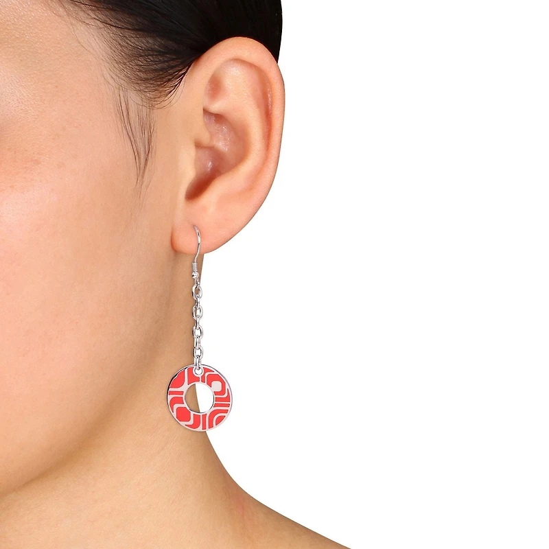 Asteria Stainless Steel Red Round Dangle Earrings