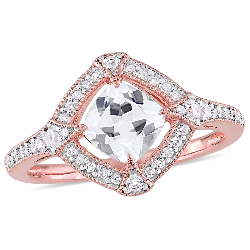 Miabella 1-2/5 Carat T.G.W. Created White Sapphire And 1/6 Carat T.W. Diamond Rose-Plated Sterling Silver HALO Ring