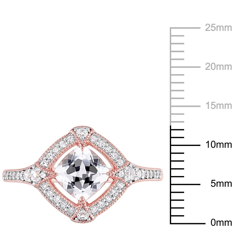 Miabella 1-2/5 Carat T.G.W. Created White Sapphire And 1/6 Carat T.W. Diamond Rose-Plated Sterling Silver HALO Ring
