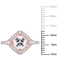 Miabella 1-2/5 Carat T.G.W. Created White Sapphire And 1/6 Carat T.W. Diamond Rose-Plated Sterling Silver HALO Ring