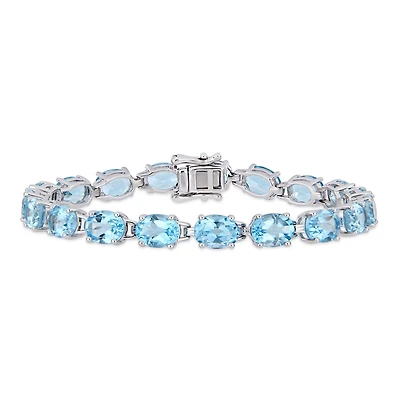 Tangelo 28-1/2 Carat T.G.W. Blue Topaz Sterling Silver LINK Bracelet, 7.25"