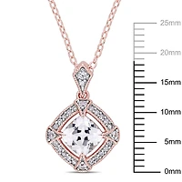 Pendentif auréole Miabella avec saphirs blancs synthétiques 1-1/3 CT PBT et accent de diamants en argent sterling plaqué de rhodium rosé, 18 po