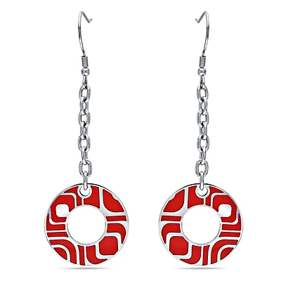Asteria Stainless Steel Red Round Dangle Earrings