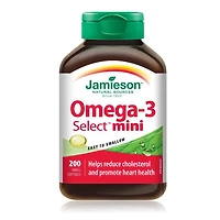 Jamieson Omega-3 Select Mini Softgels, Easy to Swallow, Supports Brain and Heart Health, and Helps Reduce Cholesterol. With EPA and DHA, Non-GMO, Gluten-Free, 200 Count, Proudly Canadian