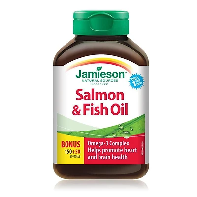 Jamieson Salmon & Fish Oils  1,000 mgOmega-3 Complex Softgels, 150+50 softgels