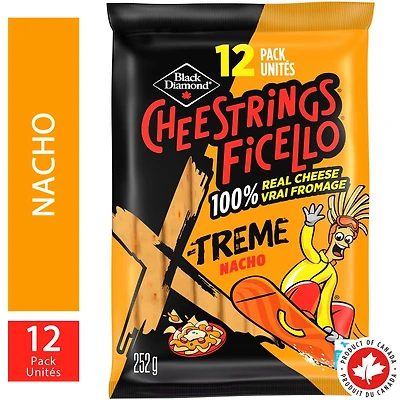 Black Diamond Cheestrings X-Treme Nacho, 12 Pack, 252 g