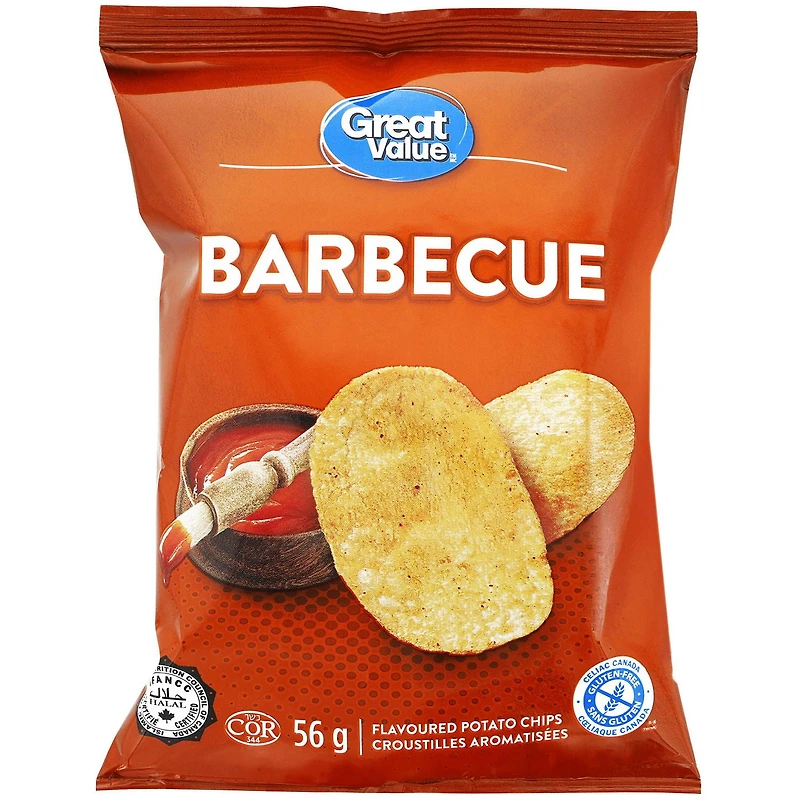 Great Value Barbecue Flavoured Potato Chips, 56 g