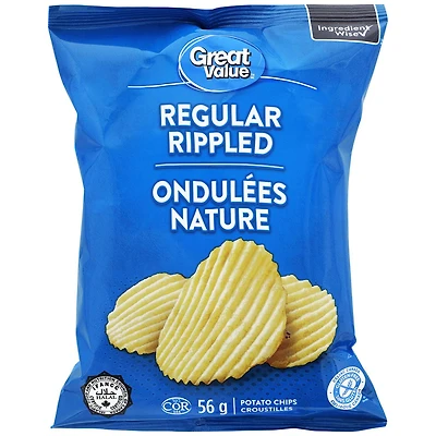 Great Value Regular Rippled Potato Chips, 56 g