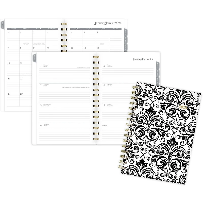Petit Agenda Hebdomadaire/Mensuel 2024 Mead, Papyrus, Noir Et Blanc