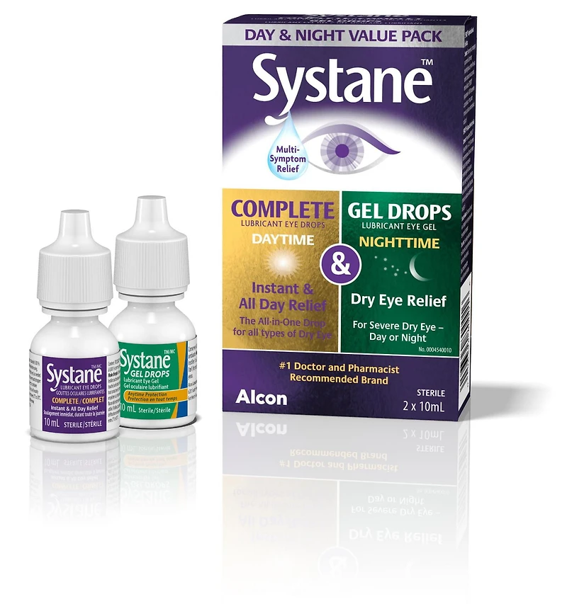 Gouttes oculaires lubrifiantes SYSTANE(MD) Jour et nuit, gouttes pour la sécheresse oculaire 2 x 10 ml