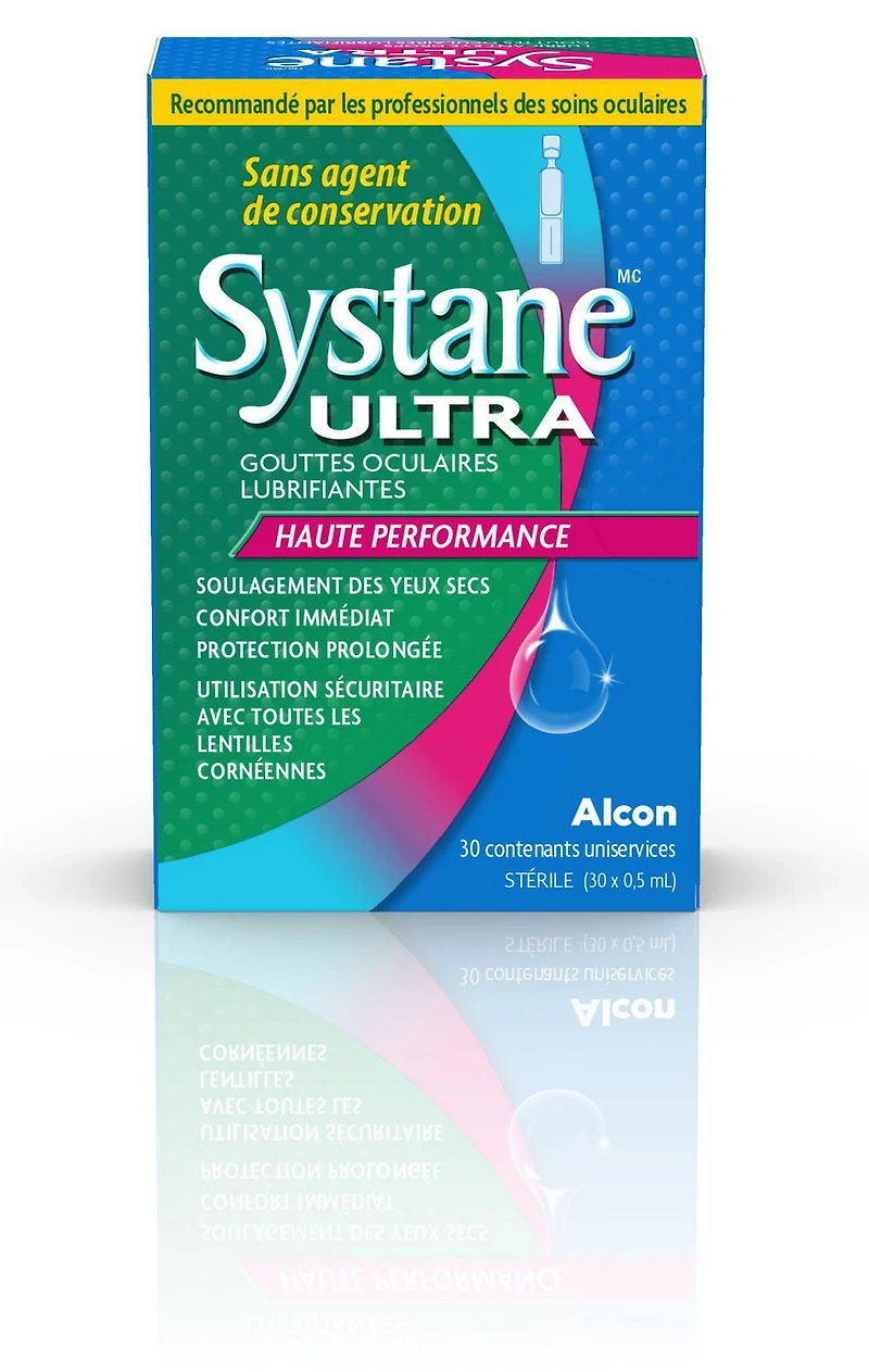 Gouttes oculaires lubrifiantes SYSTANE(MD) Ultra, gouttes oculaires haute performance sans agent de conservation 30 x 0,5 ml