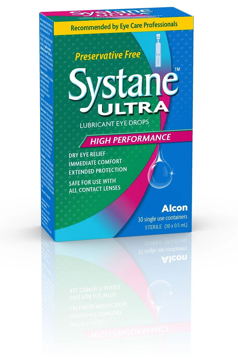 Gouttes oculaires lubrifiantes SYSTANE(MD) Ultra, gouttes oculaires haute performance sans agent de conservation 30 x 0,5 ml