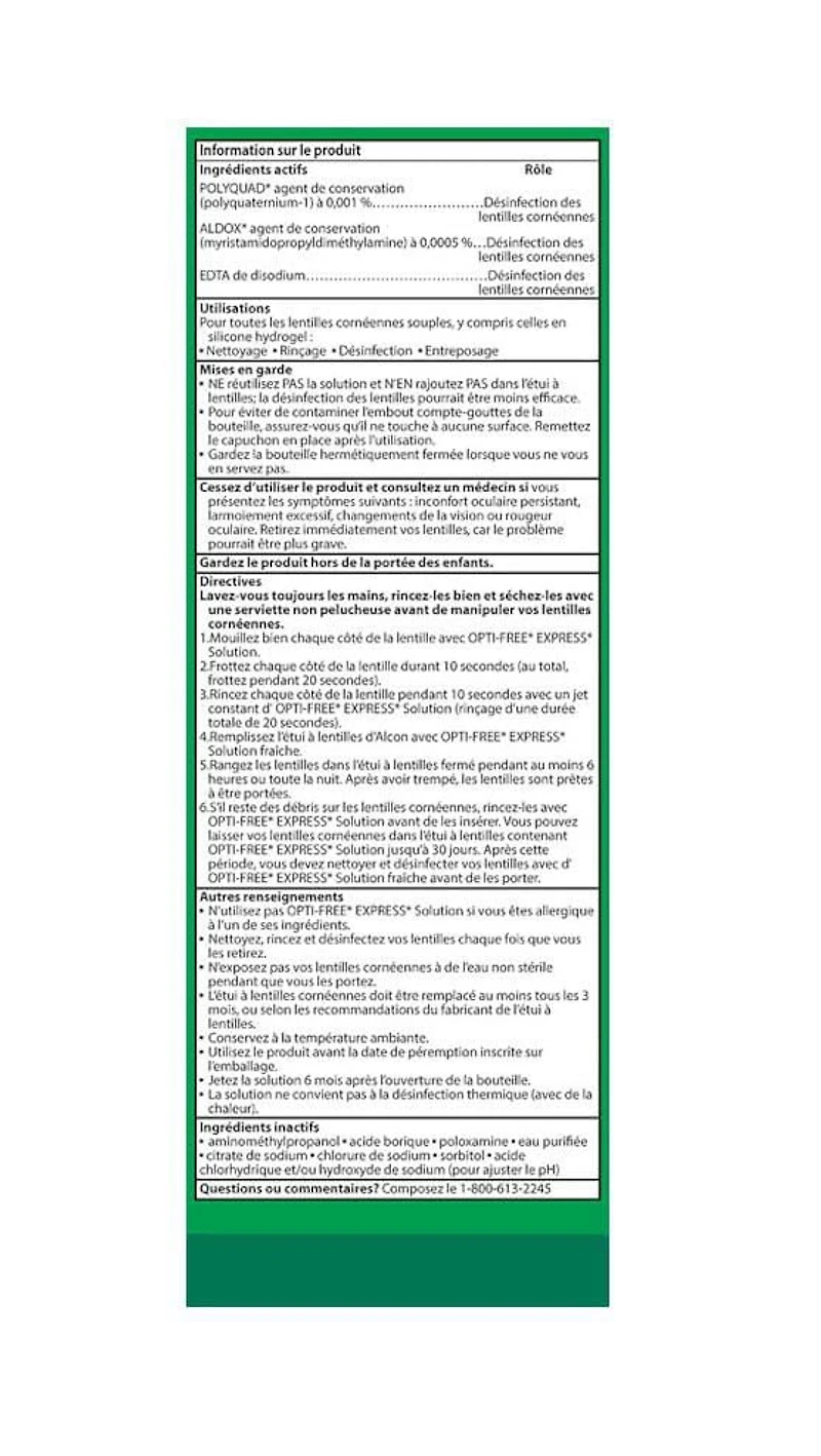 Solution polyvalente pour lentilles cornéennes OPTI-FREE(MD) Express
