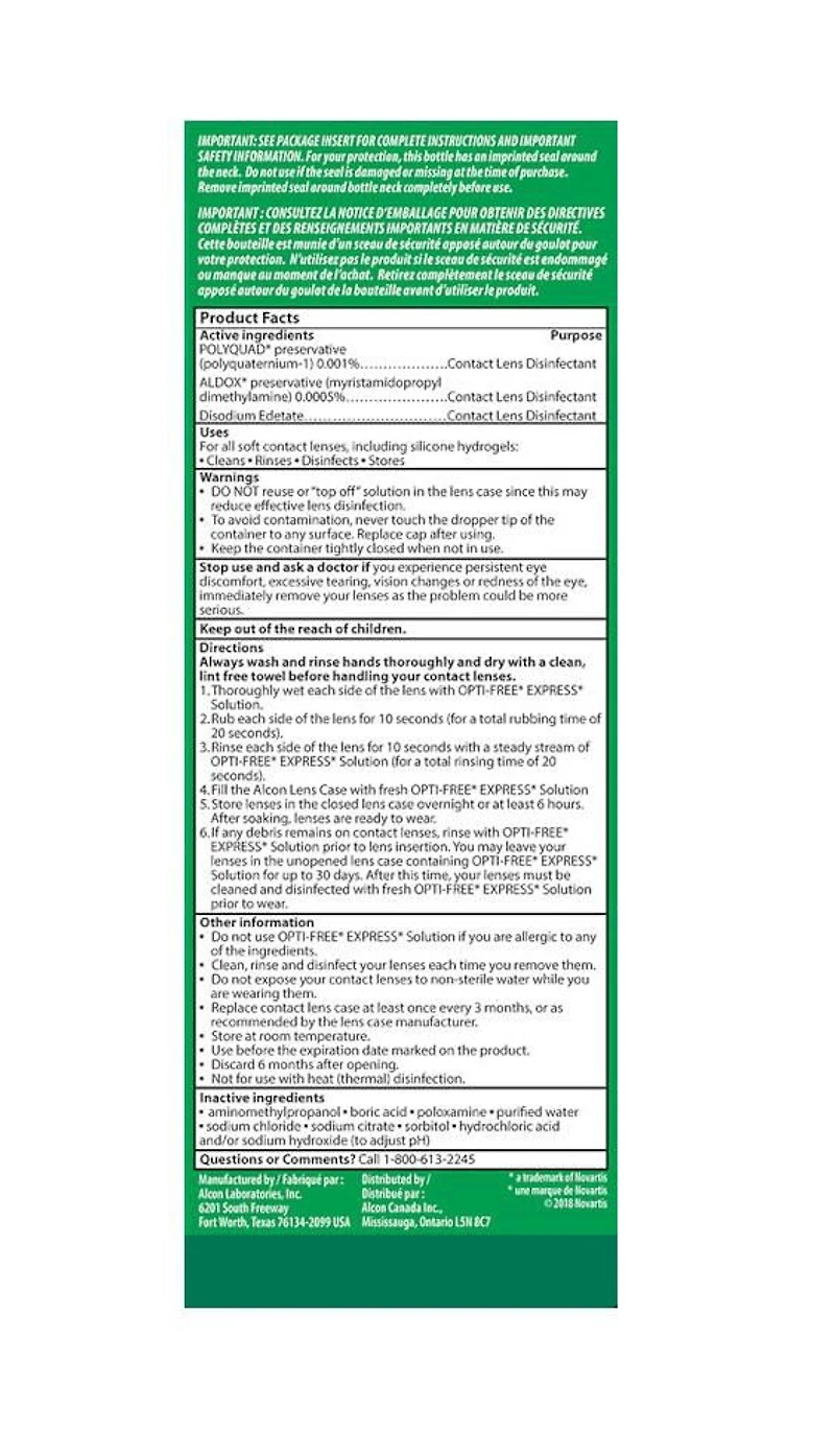 Solution polyvalente pour lentilles cornéennes OPTI-FREE(MD) Express
