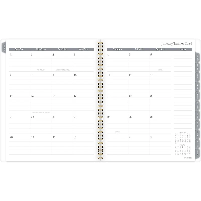 Grand Agenda Hebdomadaire/Mensuel 2024 Cambridge, Coraux