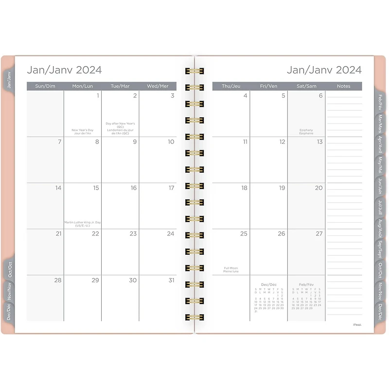 Petit Agenda Hebdomadaire/Mensuel 2024 À Couverture Rigide Mead, Hexagone Géo Graphique Agenda hebdomadaire