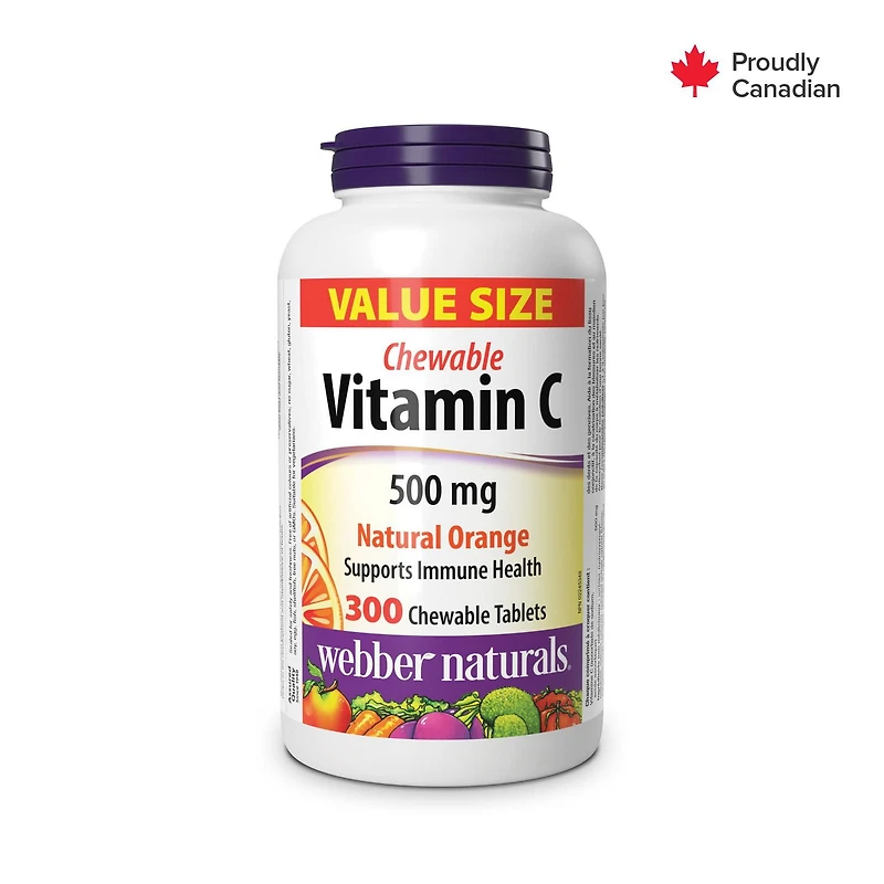 Webber Naturals®, Vitamine C à croquer, Orange naturelle, 500 mg 300 comprimés à croquer