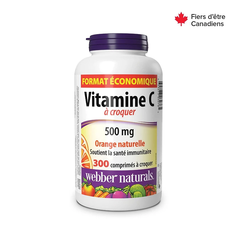 Webber Naturals®, Vitamine C à croquer, Orange naturelle, 500 mg 300 comprimés à croquer