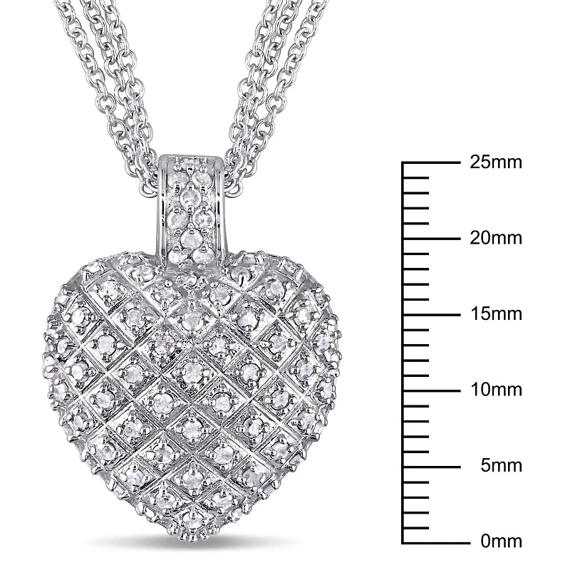 Miabella 1 Carat T.W. Diamond Heart Pendant with 3-Strand Chain in Sterling Silver