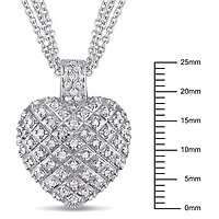 Miabella 1 Carat T.W. Diamond Heart Pendant with 3-Strand Chain in Sterling Silver