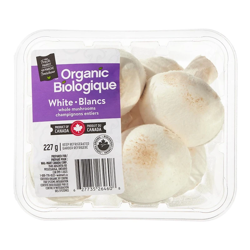 Champignons blancs entiers biologiques Mon marché fraîcheur Plateau de 227 g