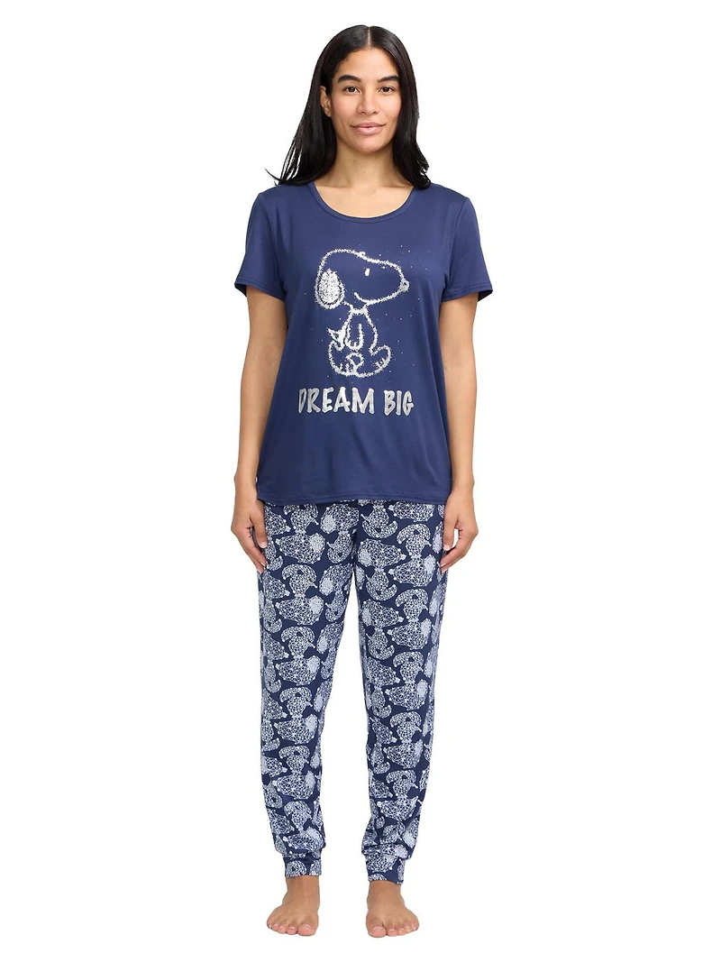 Ensemble de pyjama pour femmes Peanuts avec manches courtes et pantalon jogger - exclusivité en ligne
