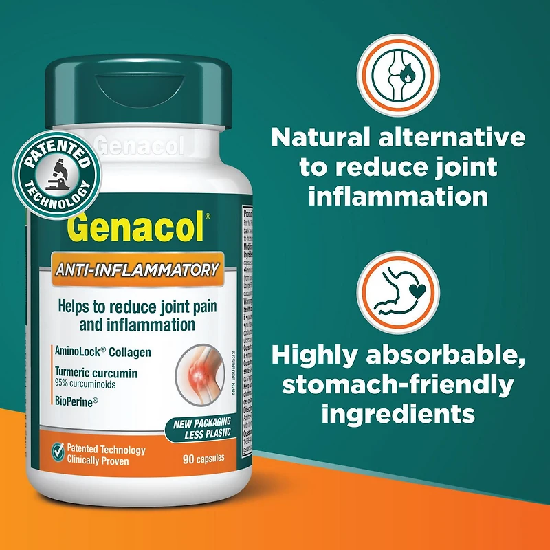 Genacol Anti-Inflammatory – Turmeric Curcumin, BioPerine & AminoLock Collagen, Joint Supplement, 90 Capsules (30-Day Supply)