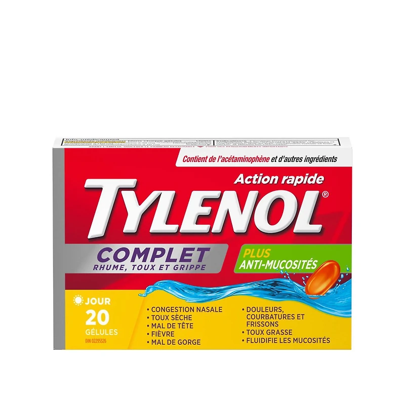 Tylenol Complete Cold, Cough & Flu plus Mucus Relief Liquid Gels, Daytime, Relieves Cough Cold & Flu symptoms