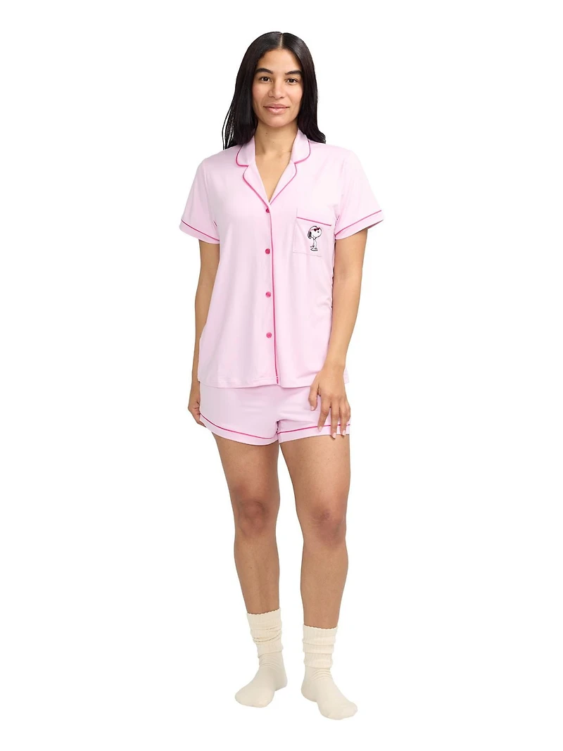 Ensemble de pyjama pour femmes Peanuts avec col cranté et short - exclusivité en ligne