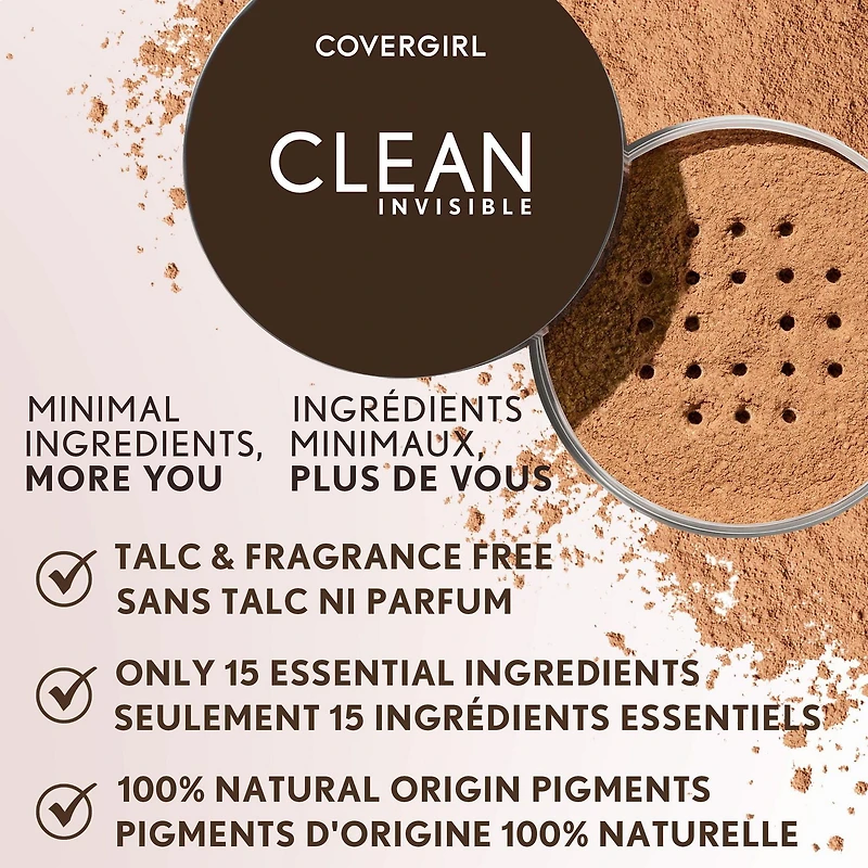 COVERGIRL Poudre Libre Clean Invisible, pigments d'origine 100% naturelle, 15 ingrédients essentiels, n'obstruent pas les pores, légère et respirante Sans talc ni parfum