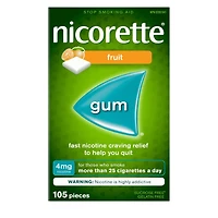 Nicorette Gum, Nicotine 4 mg, Fruit Flavour, Quit Smoking Aid and Smoking Cessation Aid, 105 pieces