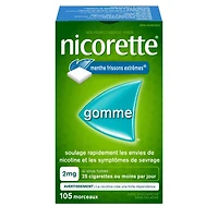 Nicorette Gomme à 2 mg de nicotine, saveur de menthe Frissons extrêmes, aide antitabagique et aide pour cesser de fumer 105 morceaux