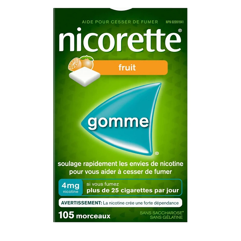 Nicorette Gum, Nicotine 4 mg, Fruit Flavour, Quit Smoking Aid and Smoking Cessation Aid, 105 pieces