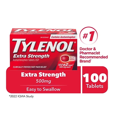 Tylenol Extra Strength Pain Relief Acetaminophen 500mg EZTabs, 100 Count