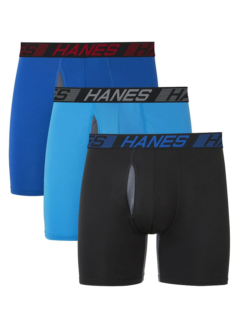 Hanes X-Temp Total Support Pouch Men's Boxer Briefs Pack, Anti-Chafing, Moisture-Wicking Underwear, 3 Pack