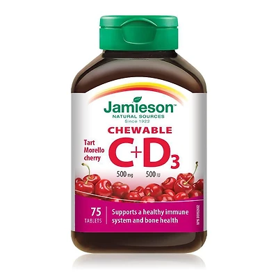 Jamieson Vitamines C 500 mg + D 500 UI à croquer - Cerise Morello