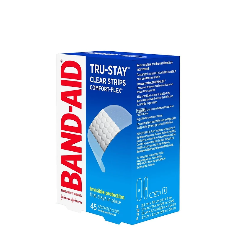 Pansements translucides TRU-STAYMC COMFORT FLEX® de marque BAND-AID®, pour le soins des plaies et des égratignures mineures