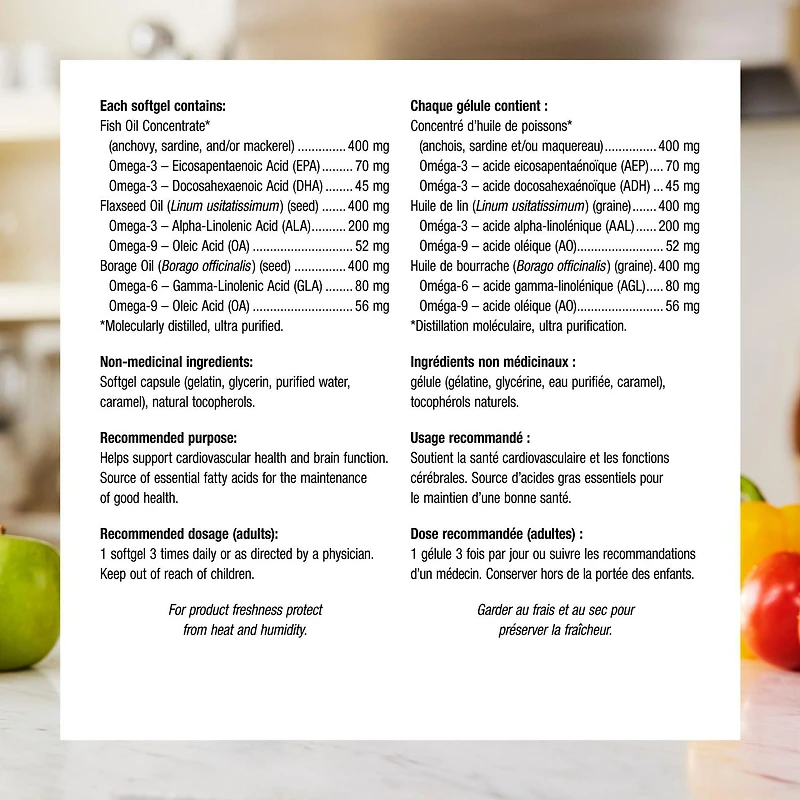 Webber Naturals® Omega 3-6-9 High Potency Fish, Flax & Borage 1200 mg, Supports Heart and Mind, 280 Softgels