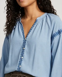 Devoted, Front Embroidered Tencel Shirt, Sizes XS-XL
