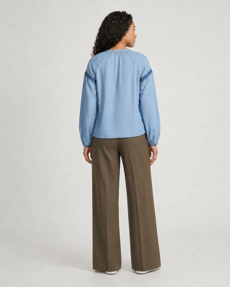Devoted, Front Embroidered Tencel Shirt, Sizes XS-XL