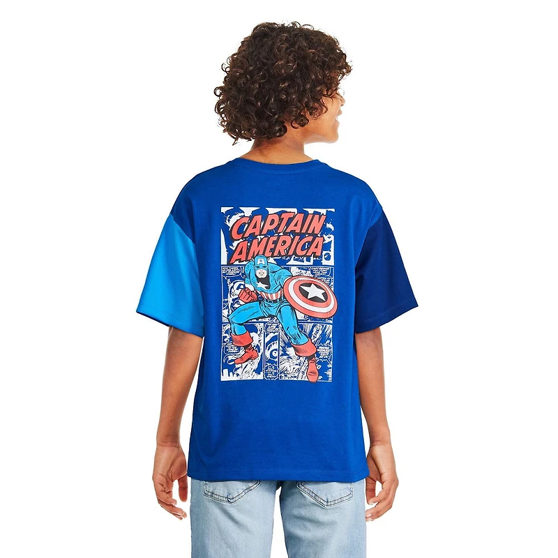 Marvel Boys' Captain America Mesh Sleeve Tee