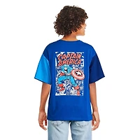 Marvel Boys' Captain America Mesh Sleeve Tee